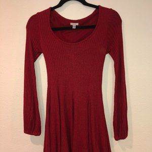 Ecote Cozy Red Ribbed Long-Sleeve Mini Dress
